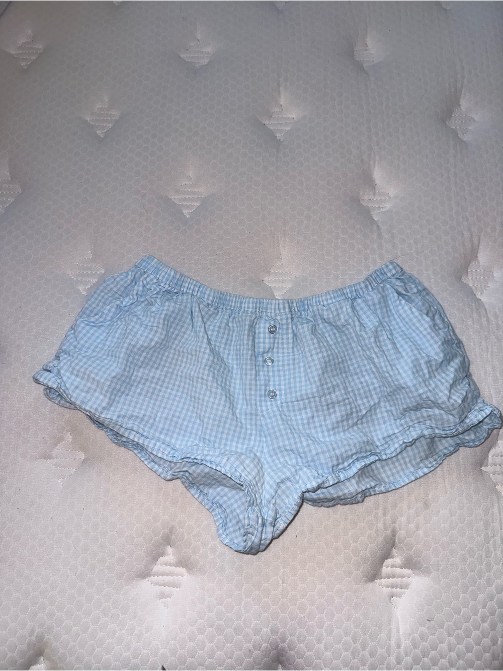 73. Light Blue Gingham Sleep Shorts